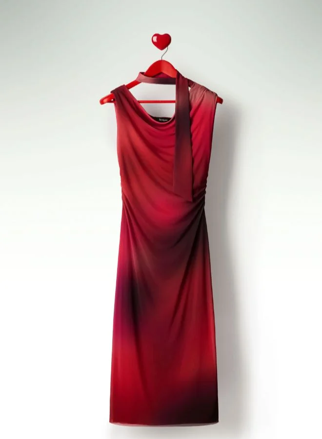 DESIGUAL red and purple gradient Asymmetric Draped Dress for Women | Best Price UAE